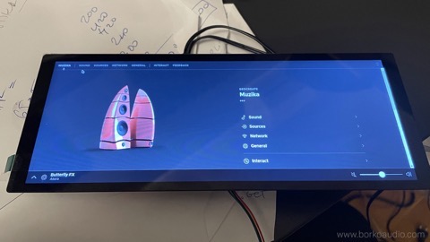 Wide control display under test, showing the Borko Audio settings interface